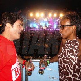 Contributed
Sumfest - Red Stripe Managing Director Renato Gonzalez chats with Katherine Phipps inside the Red Stripe Swag Deck during International Night 1, Friday July 22 at Reggae Sumfest in Montego Bay.