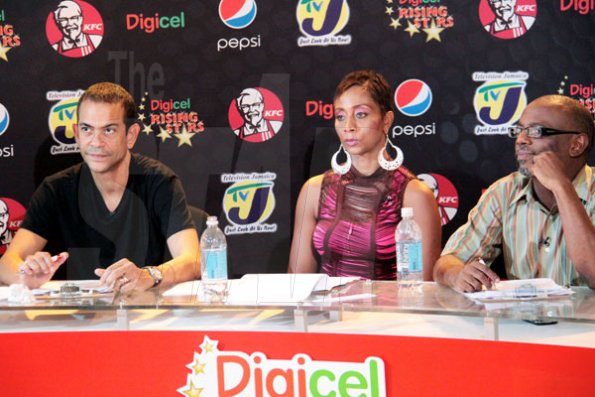 Anthony Minott/Freelance Photographer
                                                                                  Digicel Rising Stars judges from left, Anthony Miller, Nadine Sutherland and Clyde McKenzie