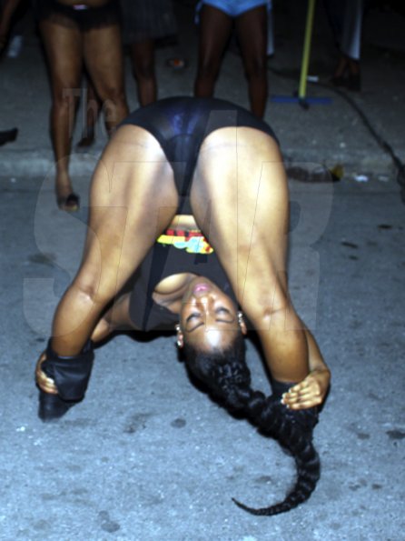 Anthoony Minott/Freelance Photographer
 Renee Six-thirty does her signature dance, the 6:30 during RumBar Container Summer Party Series at Container Satdazs headquarters, Regent Street, Denham Town, in West Kingston on Saturday, July 14, 2012.