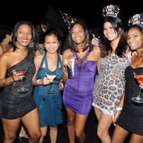 Rudolph Brown/Photographer
From left Renee Walker, Lauran Lue-Yen, Ruth Williams, Christina Taylor and Sharlene walker at the Smirnoff Exclusive at Chateau Xclusive, 3 Cherry Drive, Cherry Gardens on New Years Eve Friday, December 31-2010