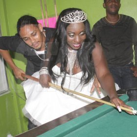 Anthony Minott/Freelance Photographer
DJ Spice plays a game of pool during her birthday bash at Bayside, Portmore, St Catherine on Friday, August 6, 2010.