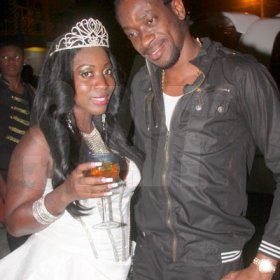 Anthony Minott/Freelance Photographer
DJ Spice (left), pose with Bounty Killer during her  bash at Bayside, Portmore, St Catherine on Friday, August 6, 2010.