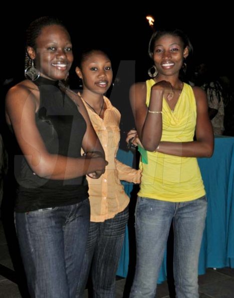 Photo by Janet Silvera
Chris Brown's International night performance won't miss these three youngsters. From left are: Kadeen Howden, Kachine Smith and Latoya Myrie, they were out on Thursday night for the Reggae Sumfest western Jamaica launch party at Pier One in Montego Bay.