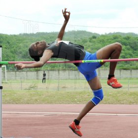 Ian Allen/Staff Photographer
Rochelle Reid of STETHS clears the bar to win the women's Under-20 high jump with 1.65m on yesterday's first day of the two-day Jamaica Amateur Athletic Association (JAAA) Junior Championships at G.C. Foster College.