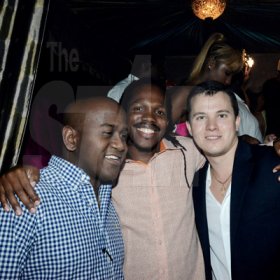 Winston Sill/Freelance Photographer
David "Sqeeze" Annakie Birthday Celebrations, held at Fiction Fantasy Nightclub, Market Place on Friday night August 22, 2014. Here are Duane Smith (left); Damion Crawford (centre); and Andrey Dryakin (right), Head, Consular Section, Russian Embassy.