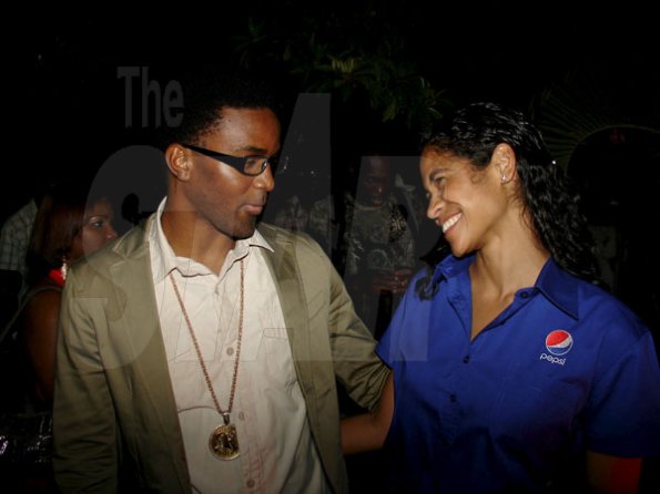 Entertainer Konshens has Pepsi's Catherine Goodall in stitches during the launch of Reggae Sumfest on Wednesday June 29th at Devon House.