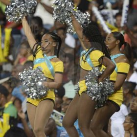 Ian Allen/PhotographerCheerleaders during the CPL T/20 match between the Jamaica Tallawahs and the St.Lucia Stars at Sabina Park on Tuesday.