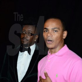 Winston Sill/Freelance Photographer
Yush Party and Performance Show, held at the National Indoor Sports Centre (NISC),  Stadium Complex on Saturday night December 27, 2014. Here are Beenie Man (left); and promoter Scott Dunn (right).